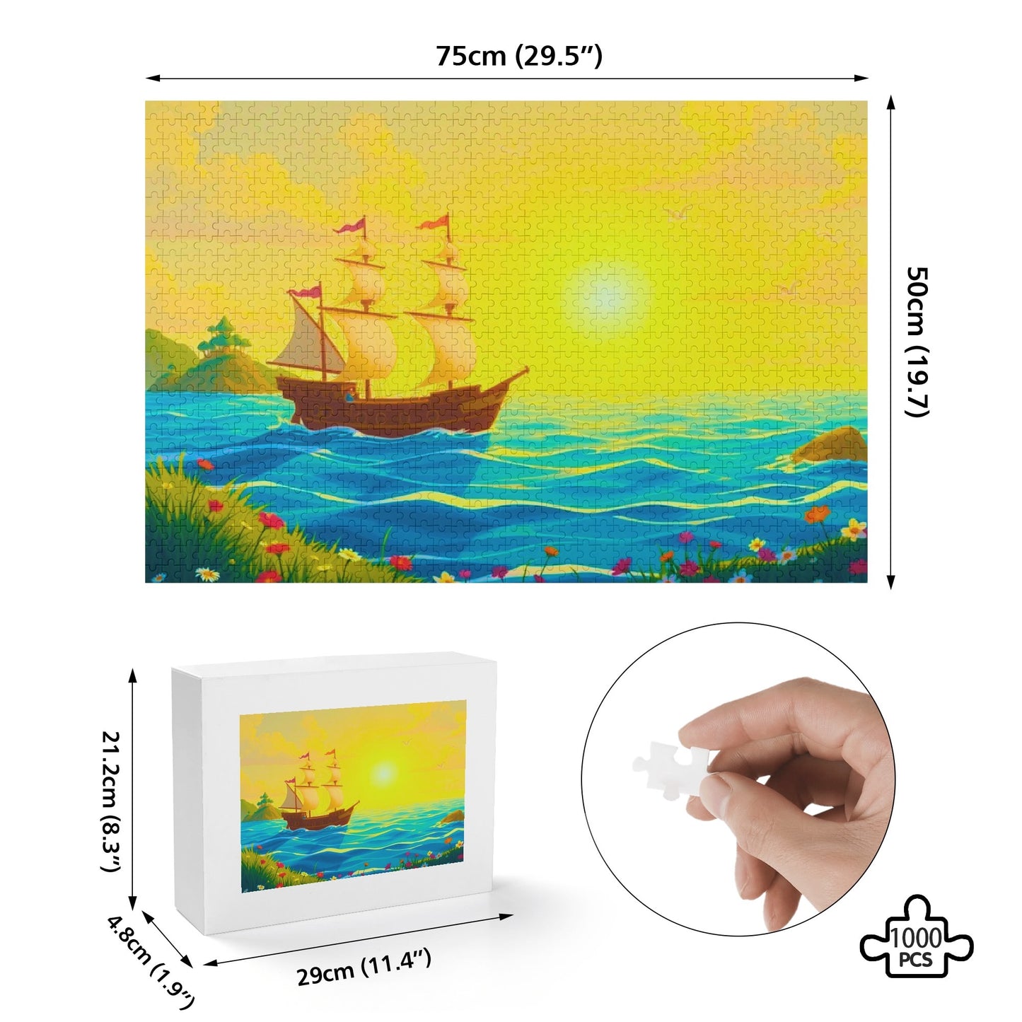 Lone Ship at Sunset (1000 pieces) Wooden Jigsaw Puzzle (1000 Pcs)