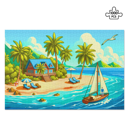 Caribbean Beach House (1000 pieces) Wooden Jigsaw Puzzle (1000 Pcs)