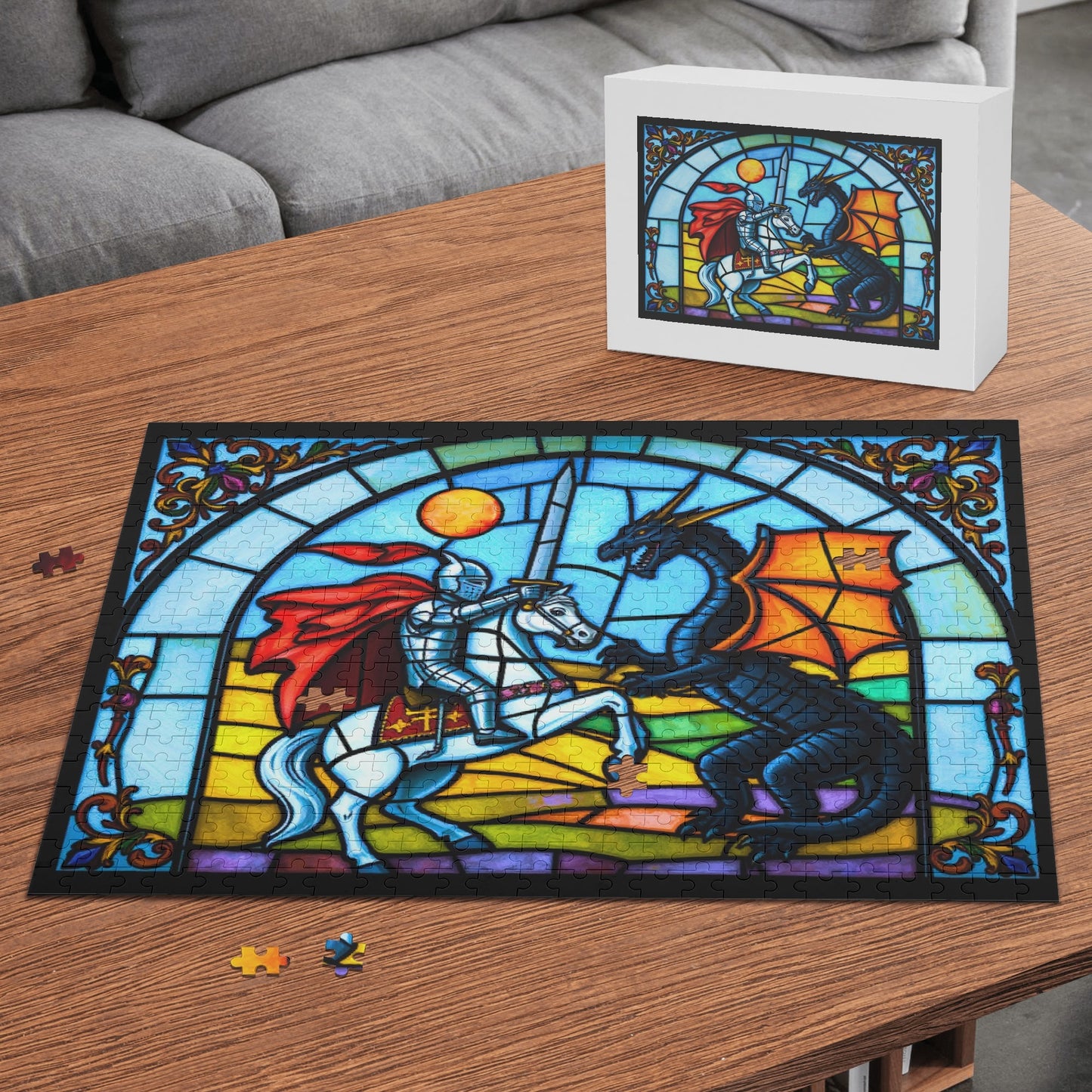 The Dragon Slayer - Knight Slays Evil! (500 pieces) Stained-glass Wooden Jigsaw Puzzle (500 Pcs)