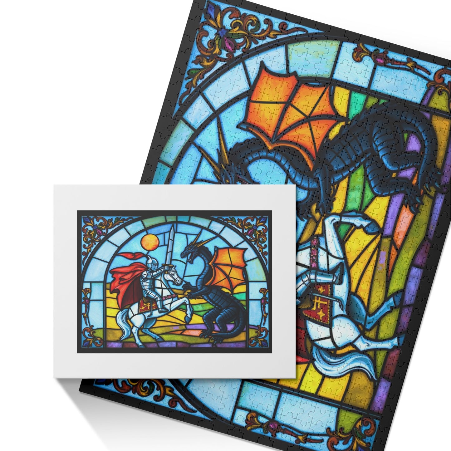 The Dragon Slayer - Knight Slays Evil! (500 pieces) Stained-glass Wooden Jigsaw Puzzle (500 Pcs)