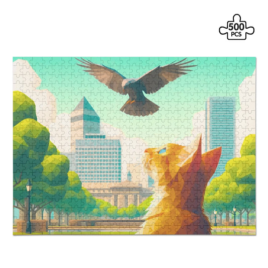 The Cat & the Bird (500 pieces) Wooden Picture Jigsaw Puzzle (500 Pcs)