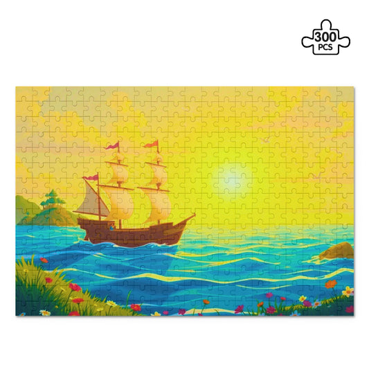 Lone Ship at Sunset (300 pieces) Wooden Jigsaw Puzzle (300 Pcs)