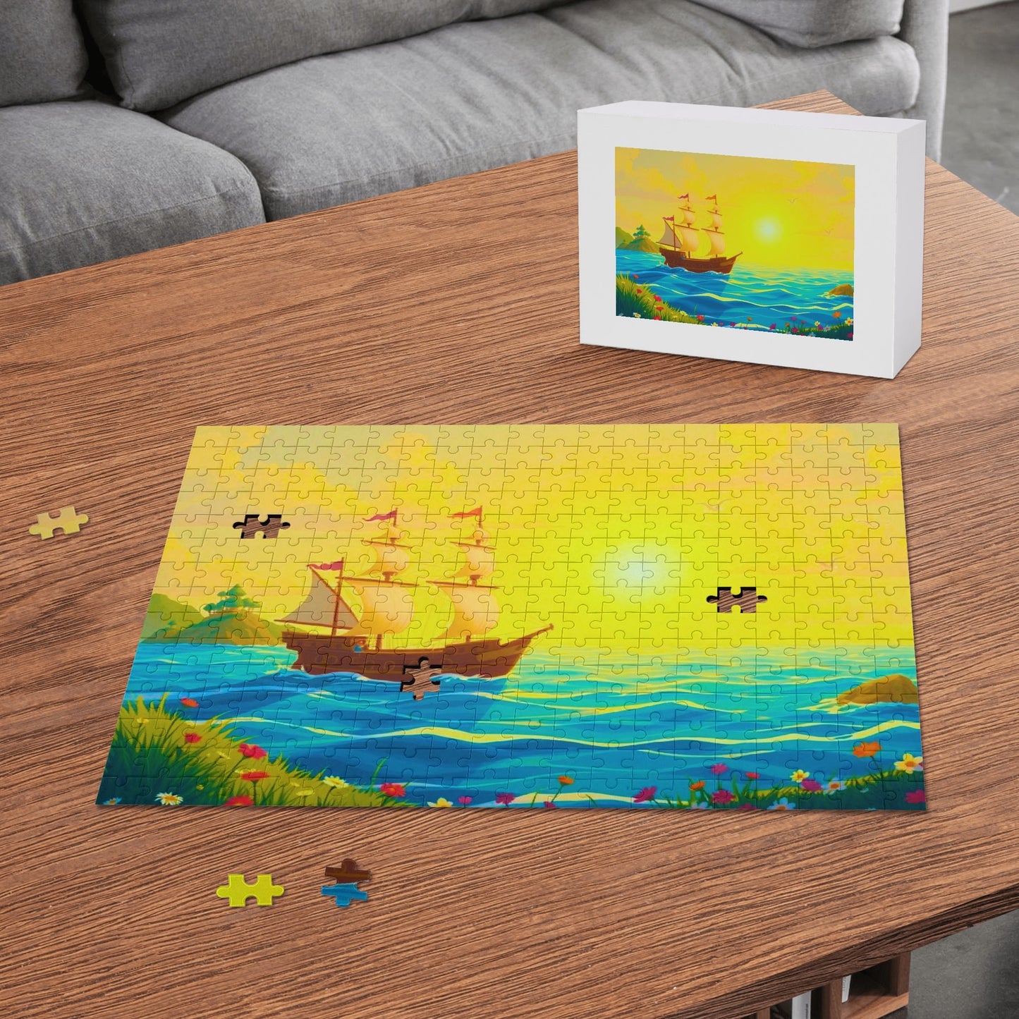 Lone Ship at Sunset (300 pieces) Wooden Jigsaw Puzzle (300 Pcs)