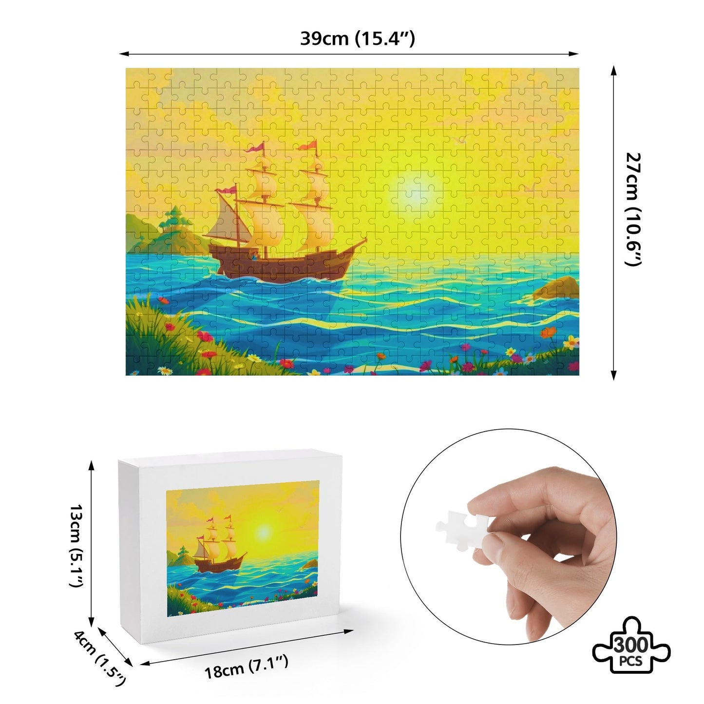 Lone Ship at Sunset (300 pieces) Wooden Jigsaw Puzzle (300 Pcs)